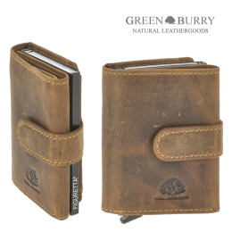 GREENBURRY - Kartenetui Leder 8x10cm mit Münzfach "Vintage" antik braun